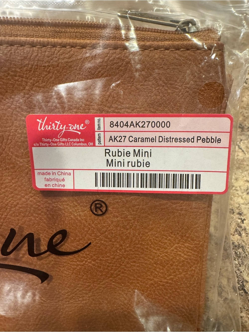 Thirty-One Rubie Mini Caramel Distressed Pebble Wristlet